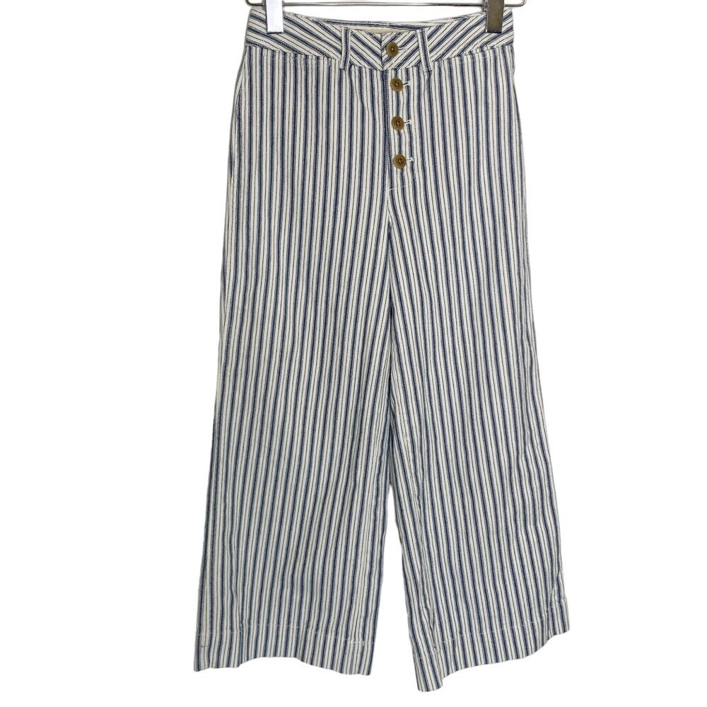 Madewell 26 Emmett Wide Leg Crop Pants Stripe Button Front Edition